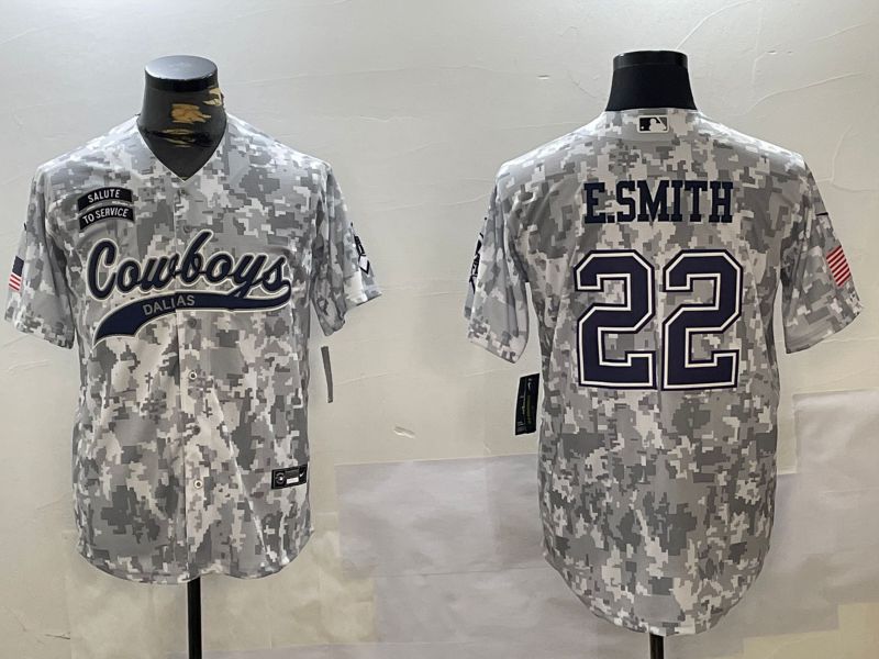 Men Dallas Cowboys #22 E.Smith Nike Arctic Camo 2024 Salute to Service Limited NFL Jersey style 1